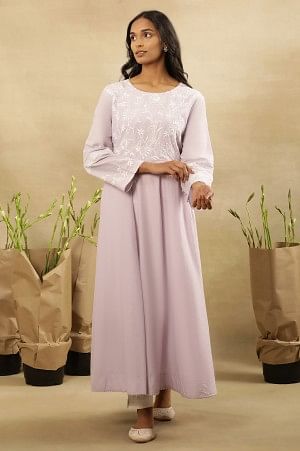 Lilac Chikankari Anarkali Kurta In Cotton Voile