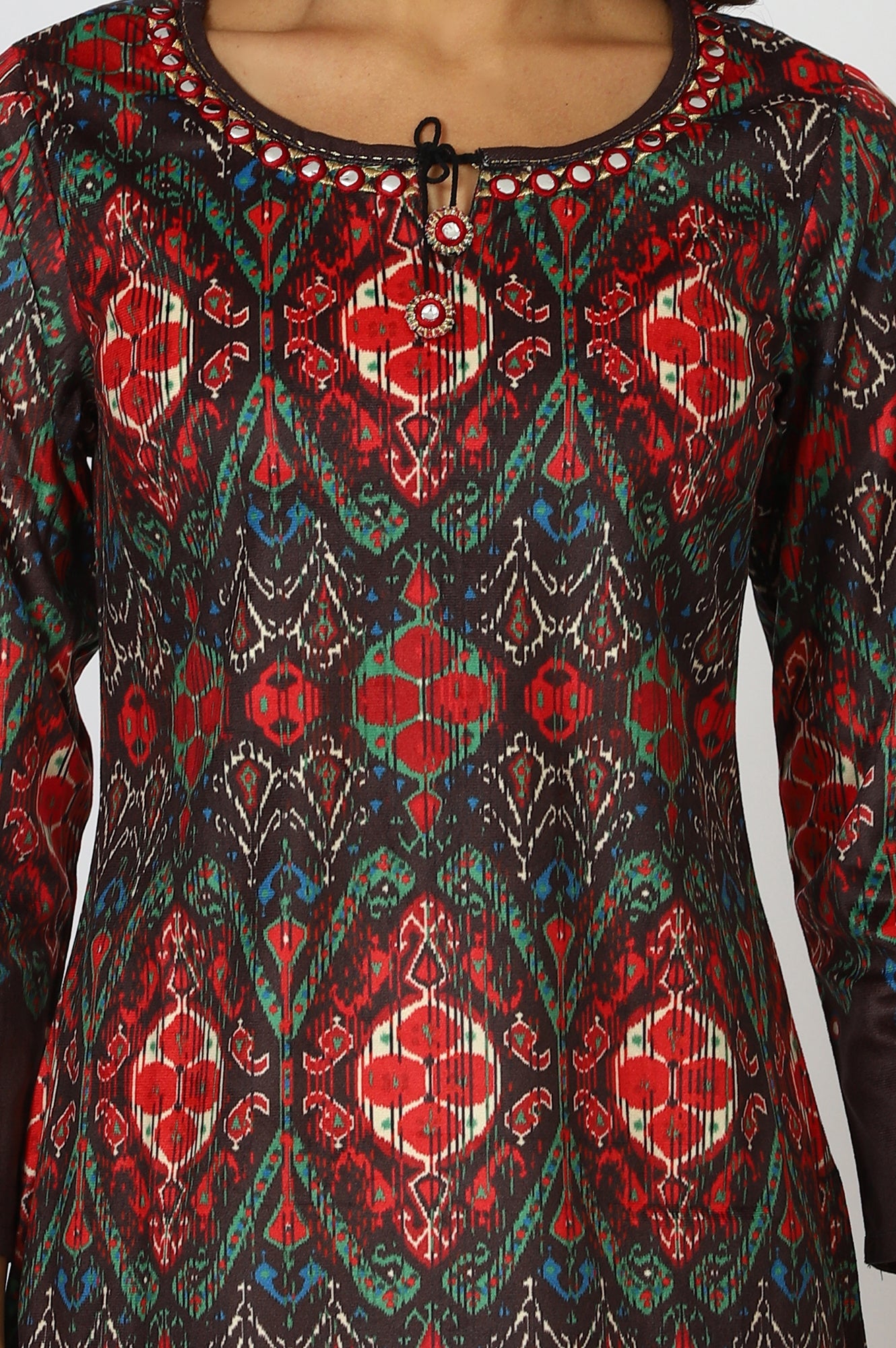 Multicolour Printed Mirror work Straight Kurta