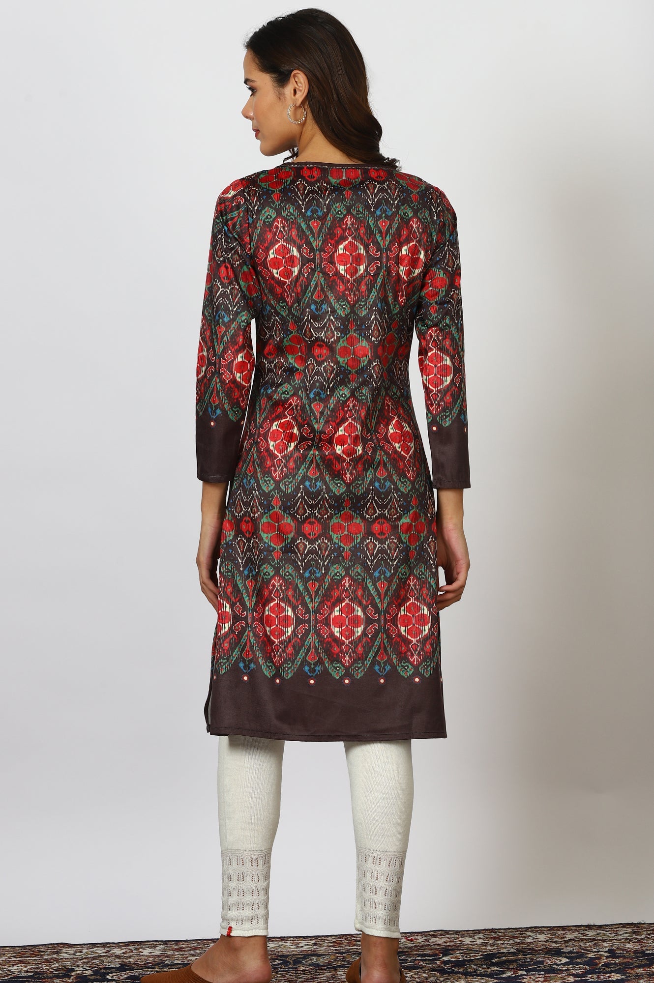 Multicolour Printed Mirror work Straight Kurta