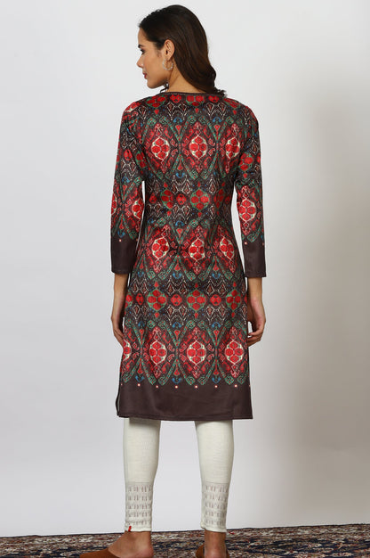 Multicolour Printed Mirror work Straight Kurta