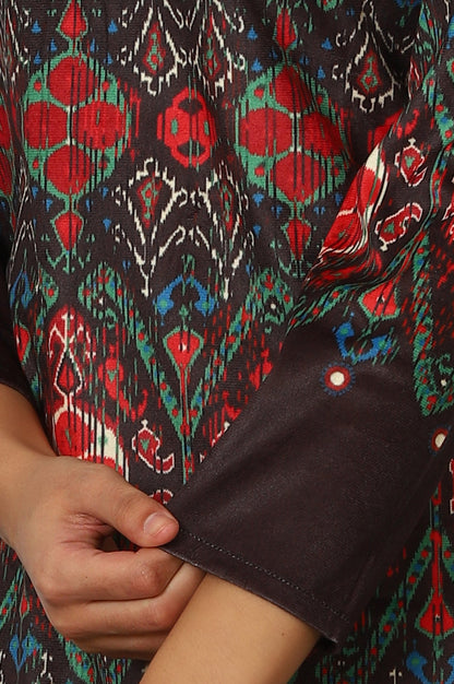 Multicolour Printed Mirror work Straight Kurta