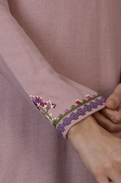 Pink Embroidered Thread Work Acrylic Straight Kurta