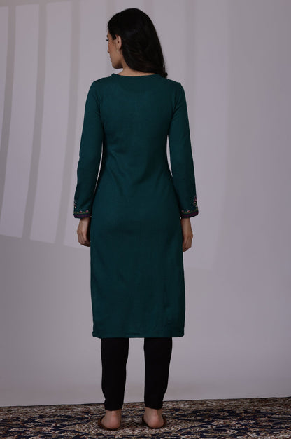 Blue Embroidered Thread Work Acrylic Straight Kurta