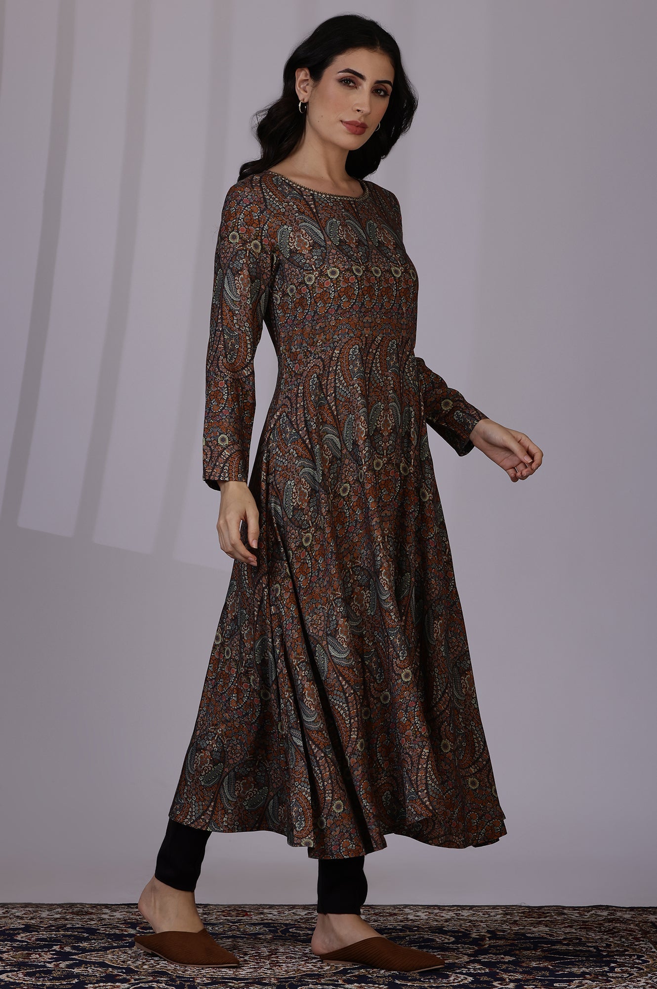 Multicolour Printed Beads Flarred Dresses