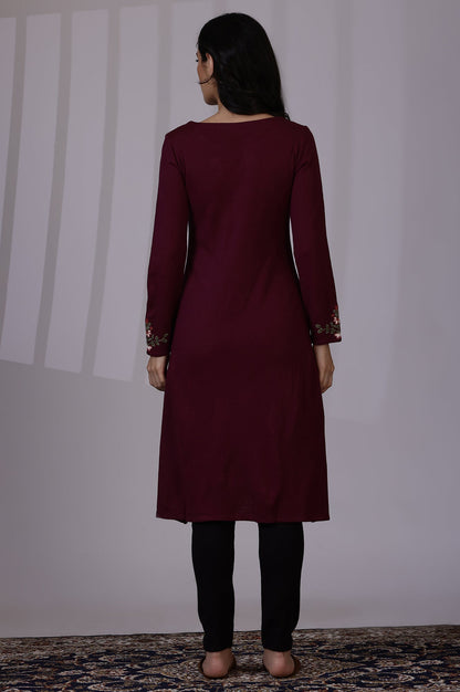 Purple Solid Thread Work Acrylic A-Line Kurta