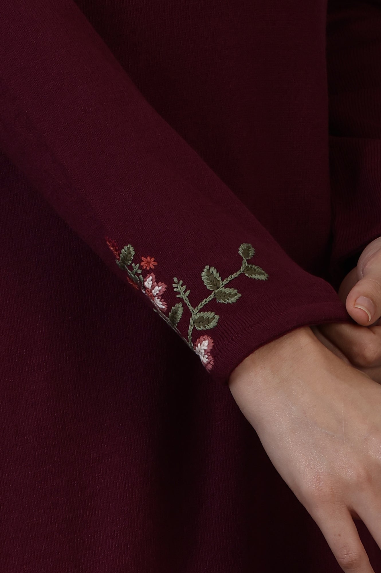 Purple Solid Thread Work Acrylic A-Line Kurta