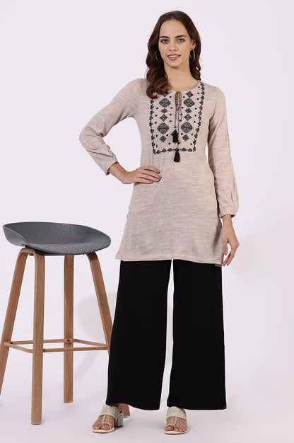 Off White Solid Thread Work Acrylic Straight Westernwear