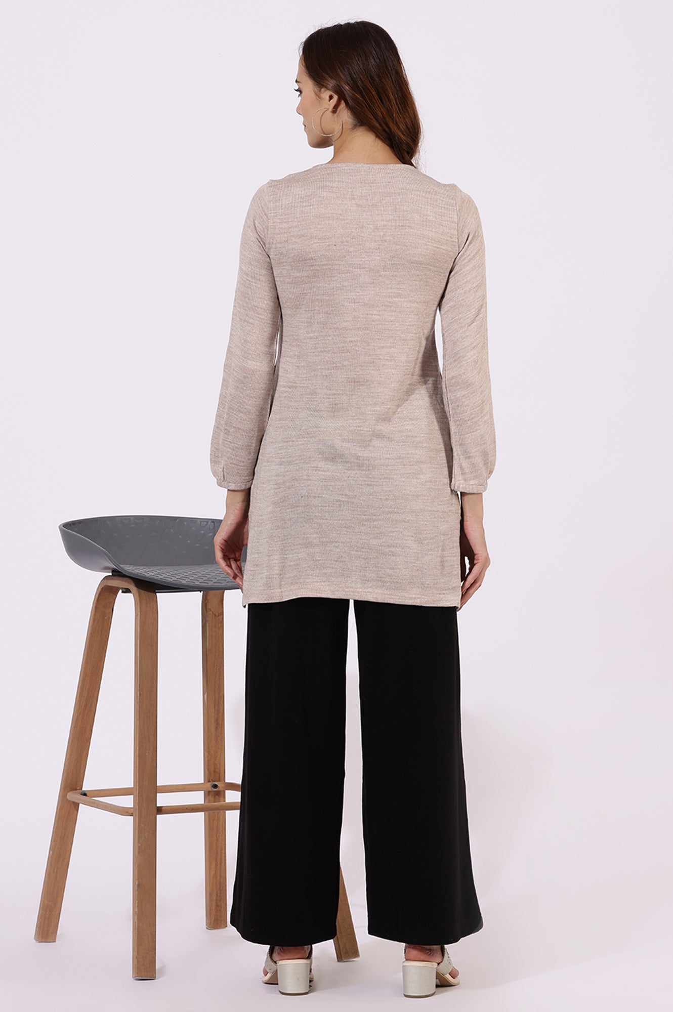 Off White Solid Thread Work Acrylic Straight Westernwear