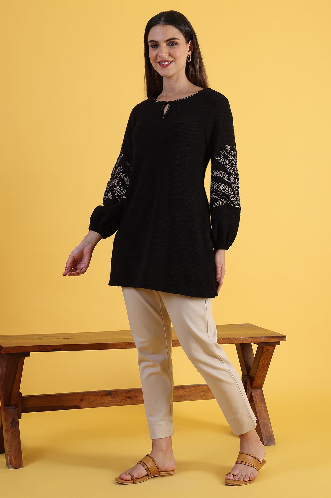 Black Solid Straight Tunic