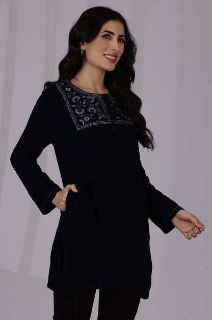 Blue Solid Thread Work Acrylic Straight Westernwear