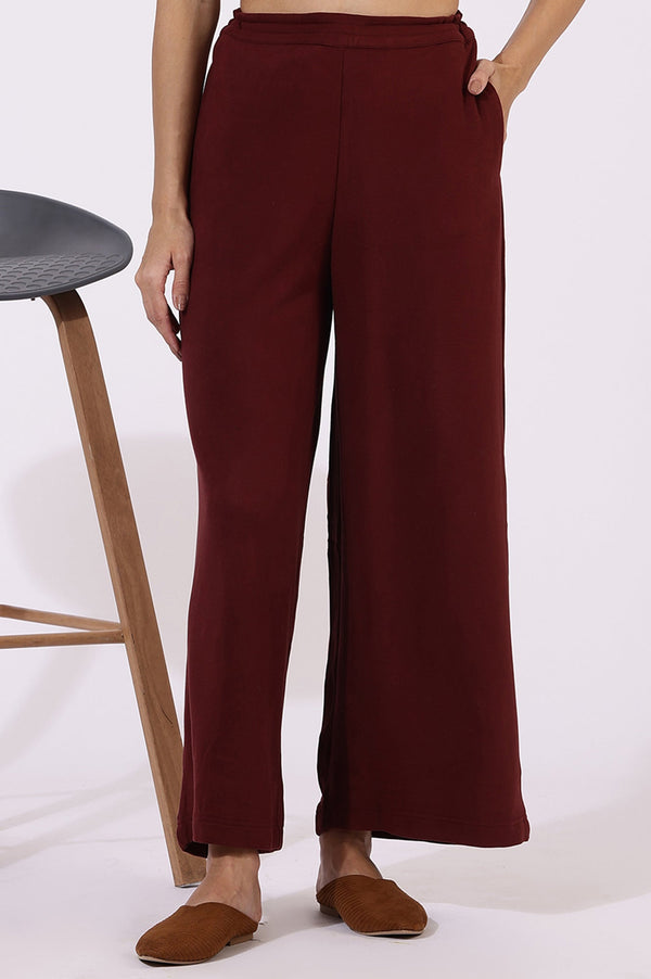 Maroon Solid Acrylic Parallel Pants