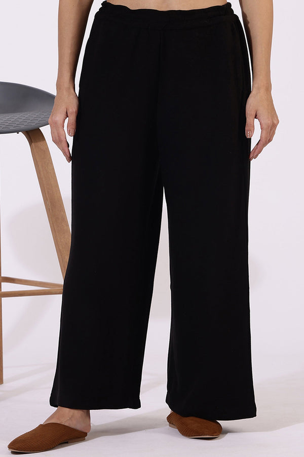 Black Solid Acrylic Parallel Pants