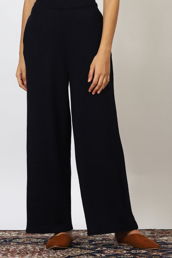 Blue Solid Rayon Parallel Pants