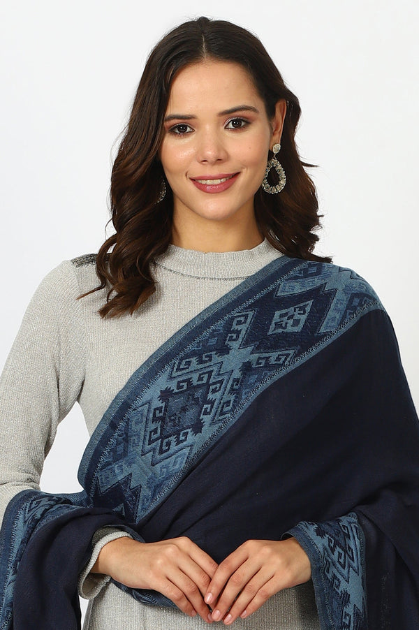 Navy Blue Wool Blend Shawls