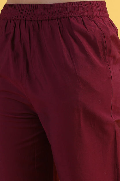 Maroon Solid Metallic Embroidery Straight Kurta &amp; Straight pant with Dupatta Set