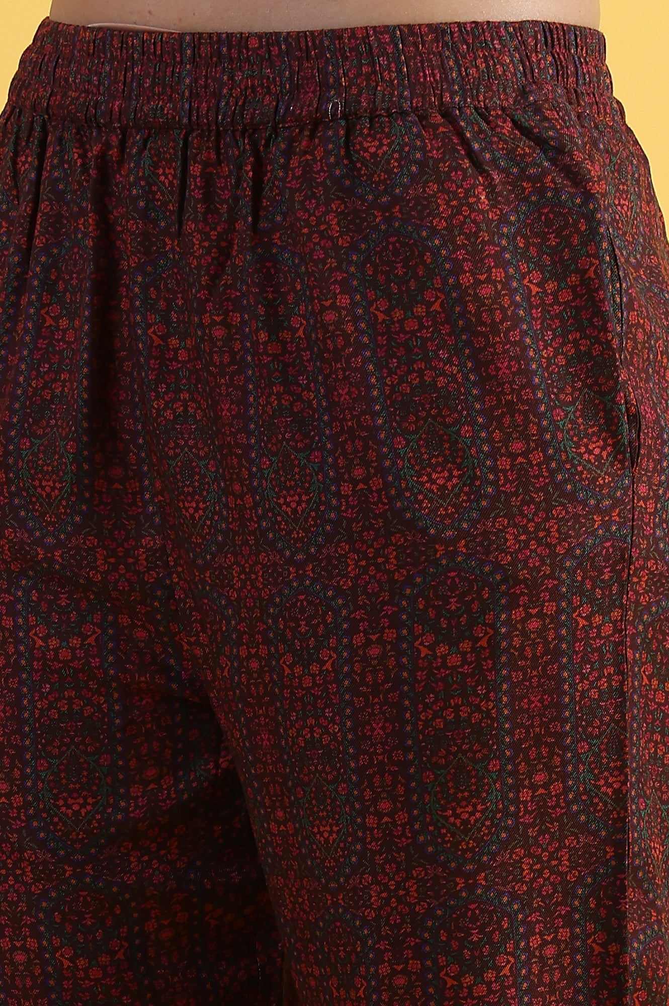 Maroon Printed A-Line Kurta &amp; Straight pant Set