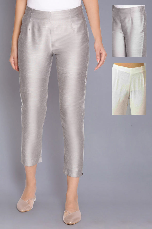 White Embroidered And Silver Fitted Pants Combo
