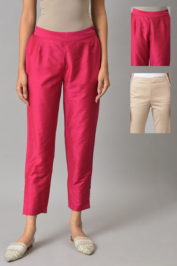 Beige And Dark Pink Slim Pants Combo