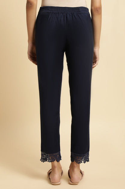 Blue And White Cotton Flax Slim Pants Combo - wforwoman