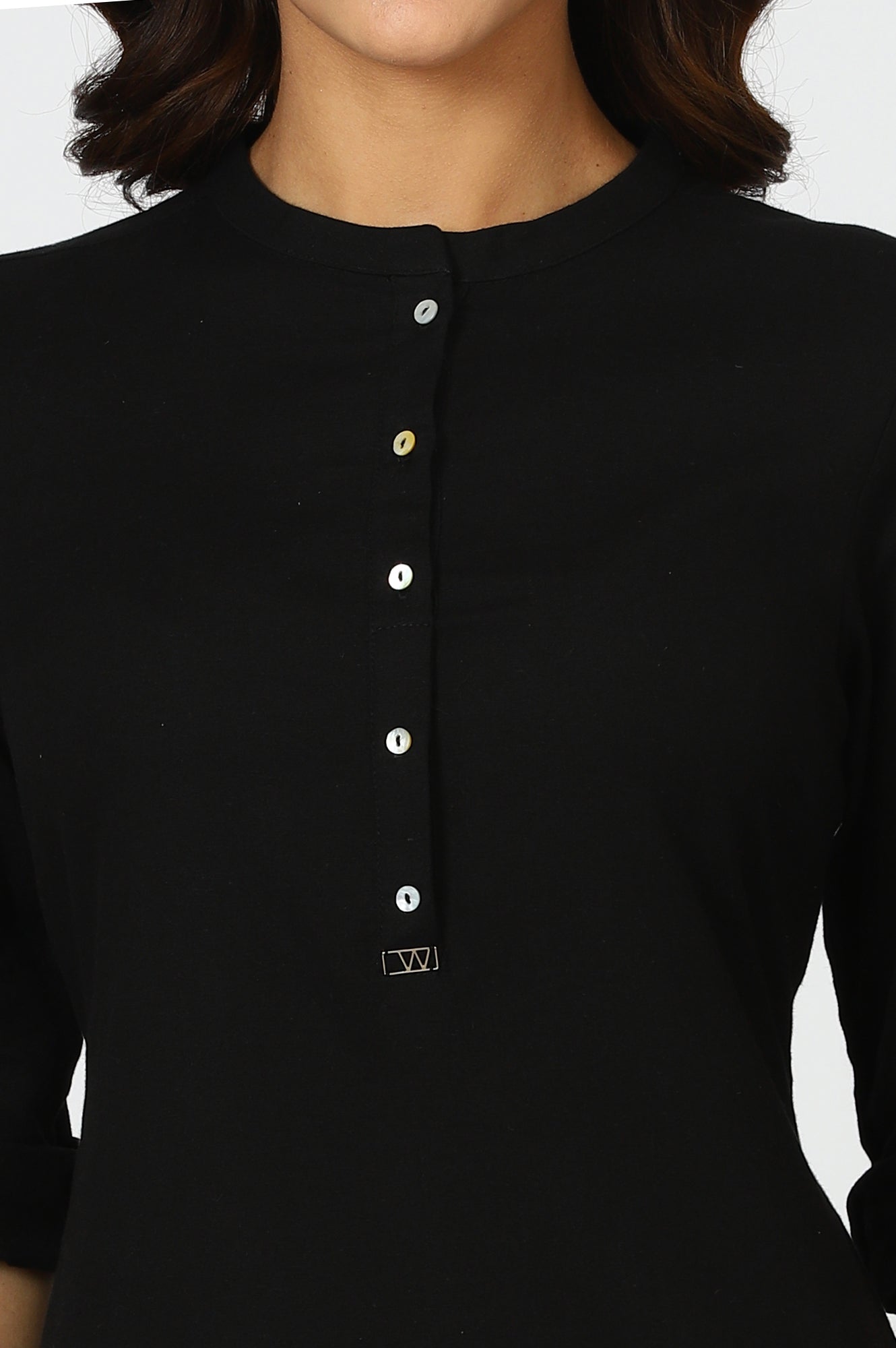 Black Solid Straight Cotton Kurta
