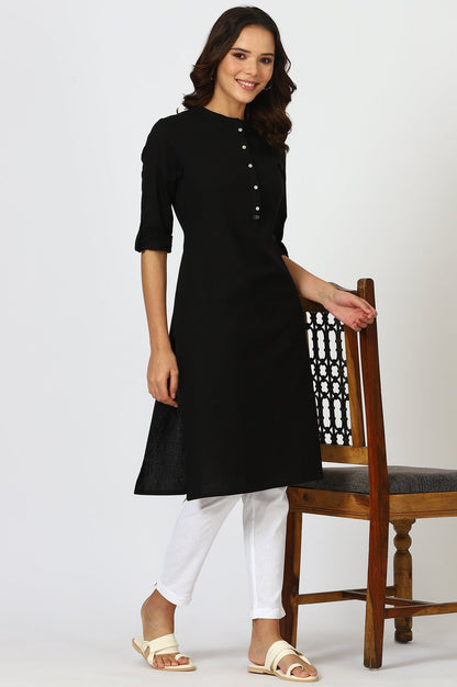 Black Solid Straight Cotton Kurta