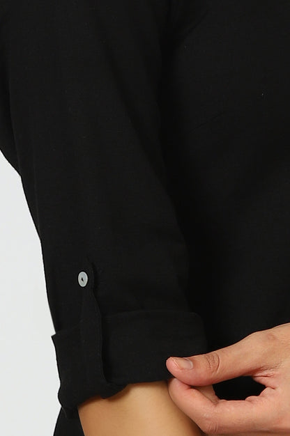 Black Solid Straight Cotton Kurta