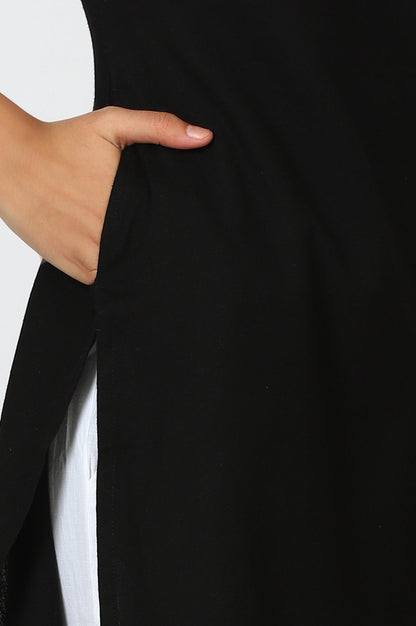 Black Solid Straight Cotton Kurta