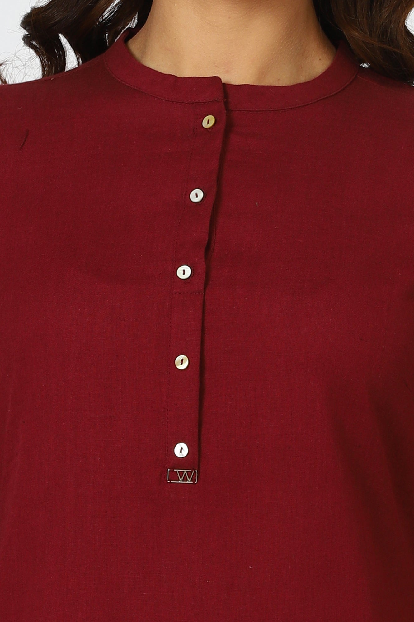 Maroon Solid Straight Cotton Kurta
