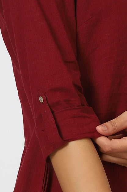 Maroon Solid Straight Cotton Kurta