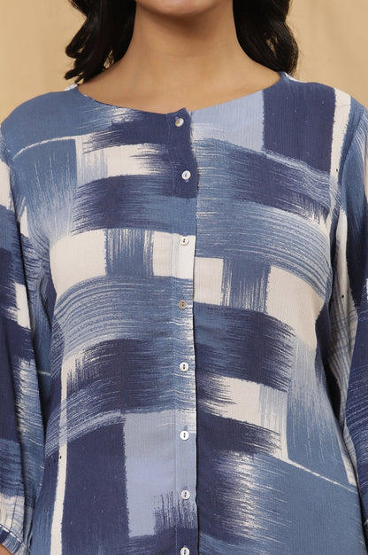 Blue Abstract Printed Kurta And Tights Set