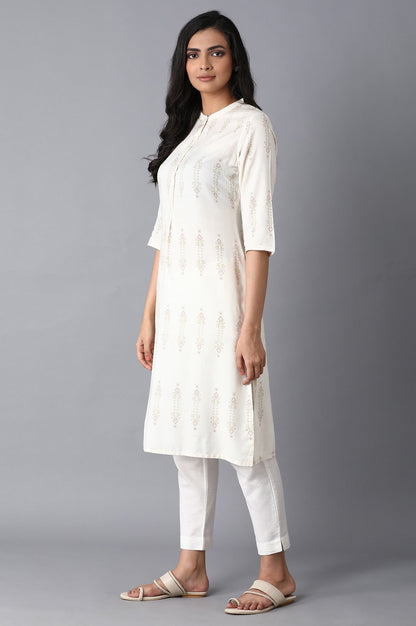 Printed White Kurta And Pink Thread Work Kurta Combo - wforwoman