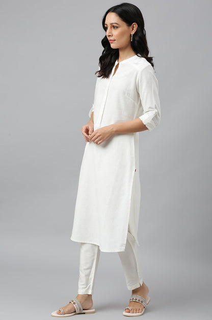 Black And White Half Placket Cotton Flax Kurta Combo - wforwoman