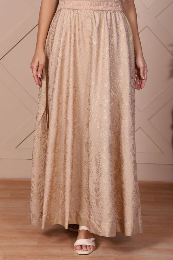 Beige Floral Printed High Rise Ankle Length Loose Fit Skirt