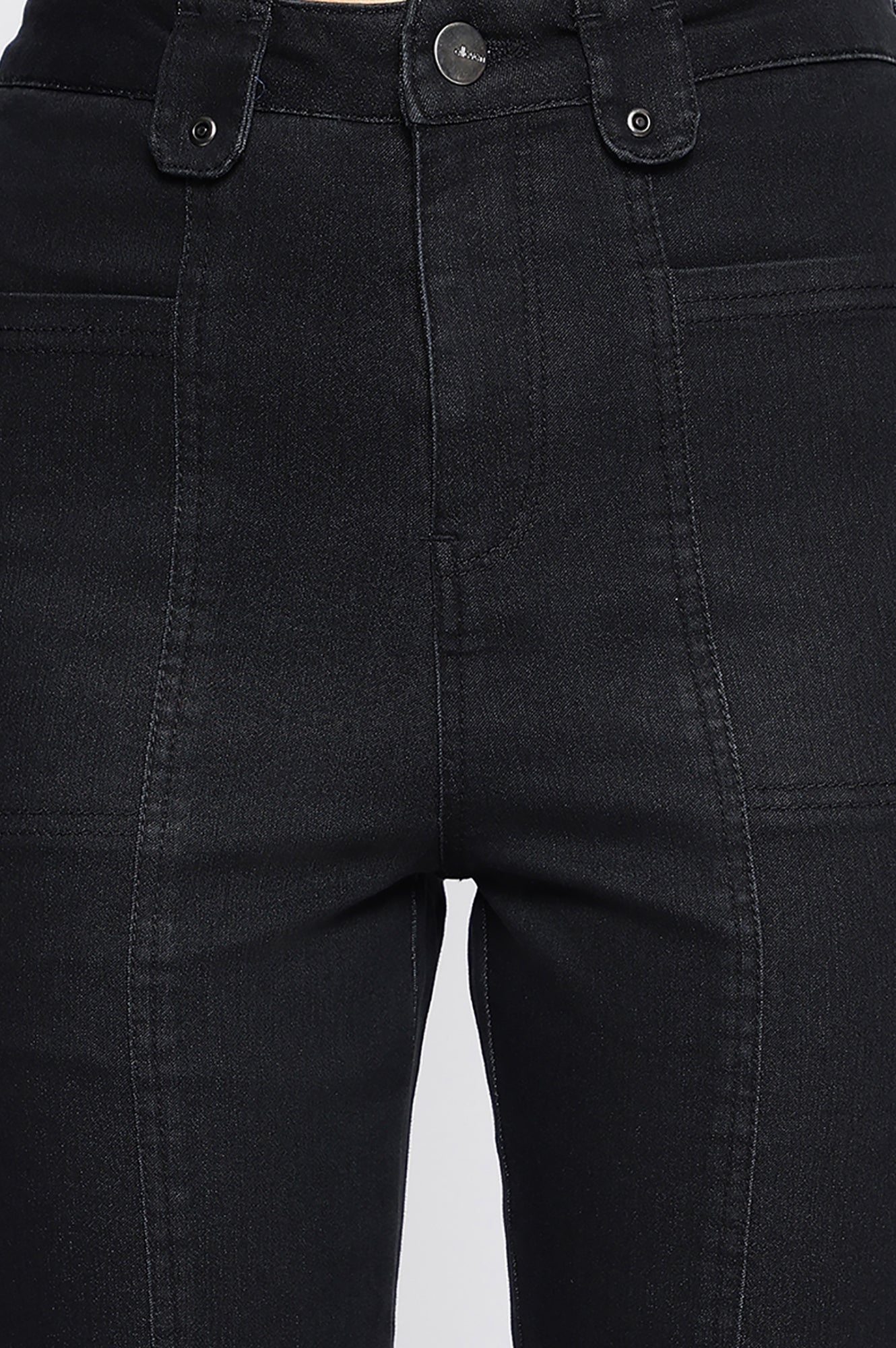 Black Cotton Denim Lycra Cropped Length Capri
