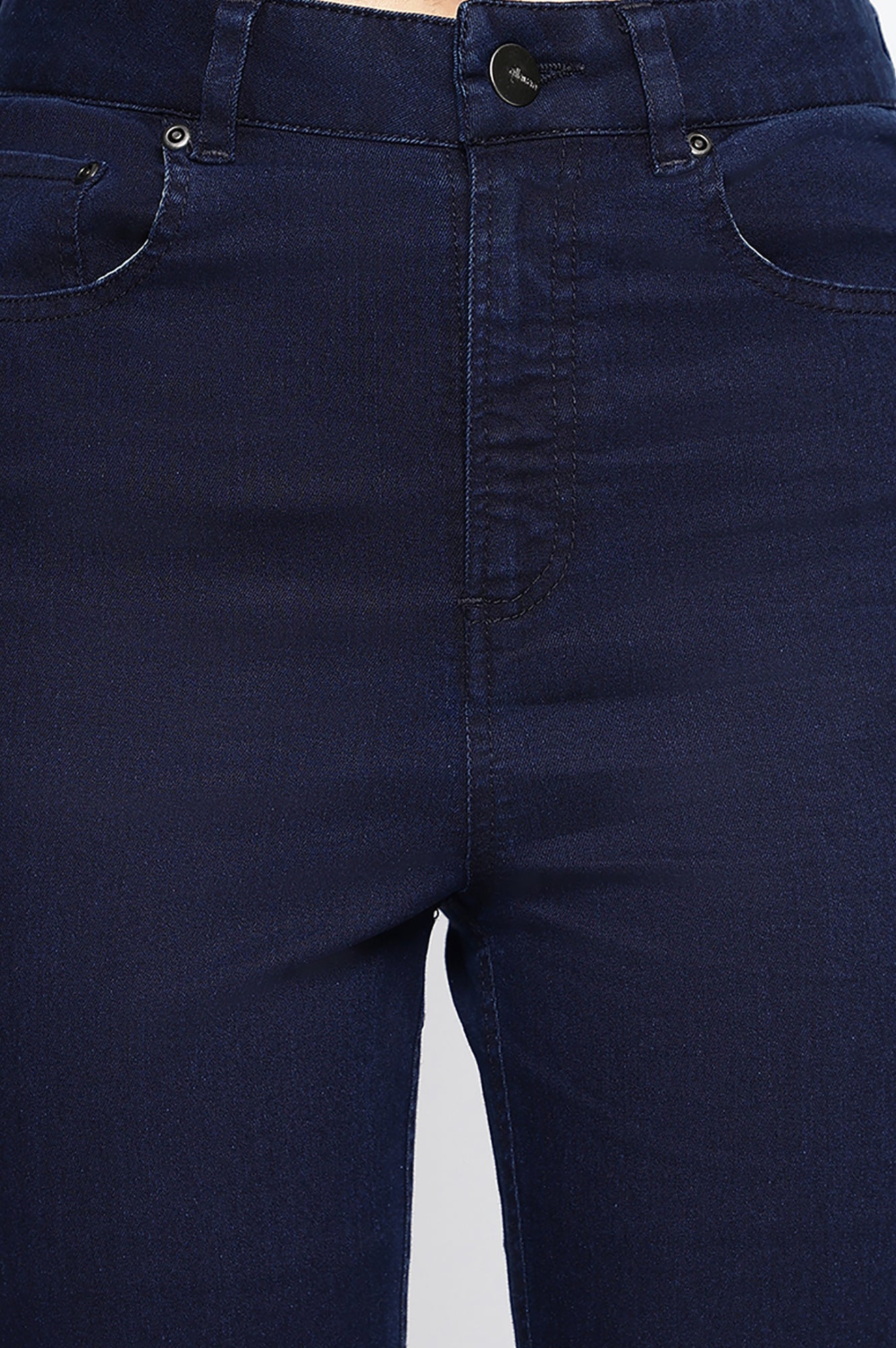 Blue Cotton Lycra Ankle Length Denim Straight Pants