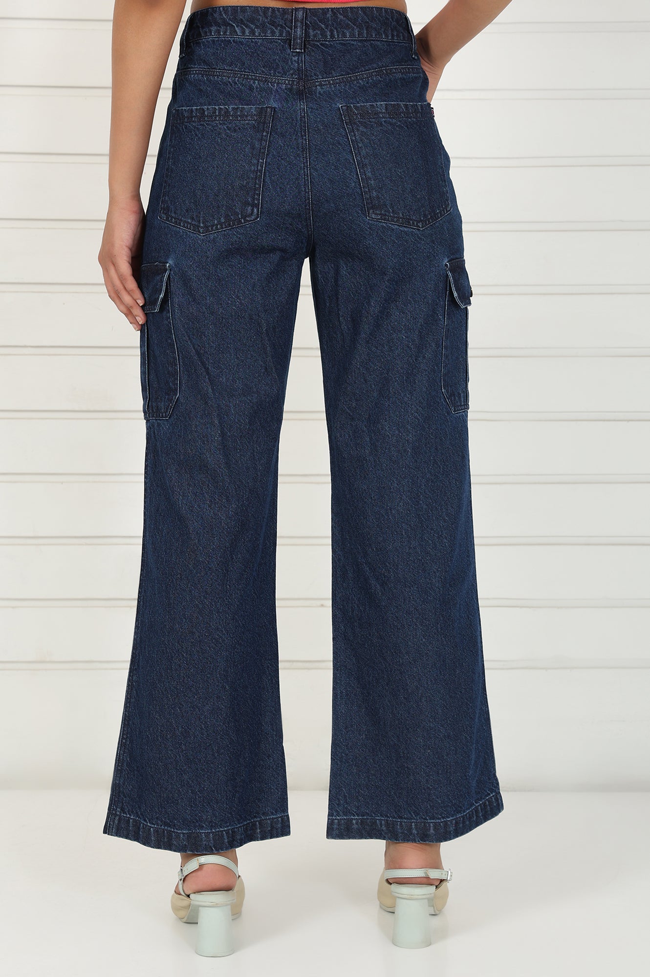Blue Denim Mid Rise Ankle Length Flared Pants