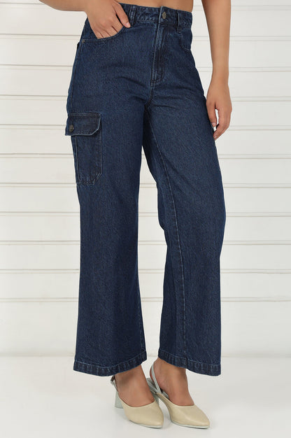 Blue Denim Mid Rise Ankle Length Flared Pants
