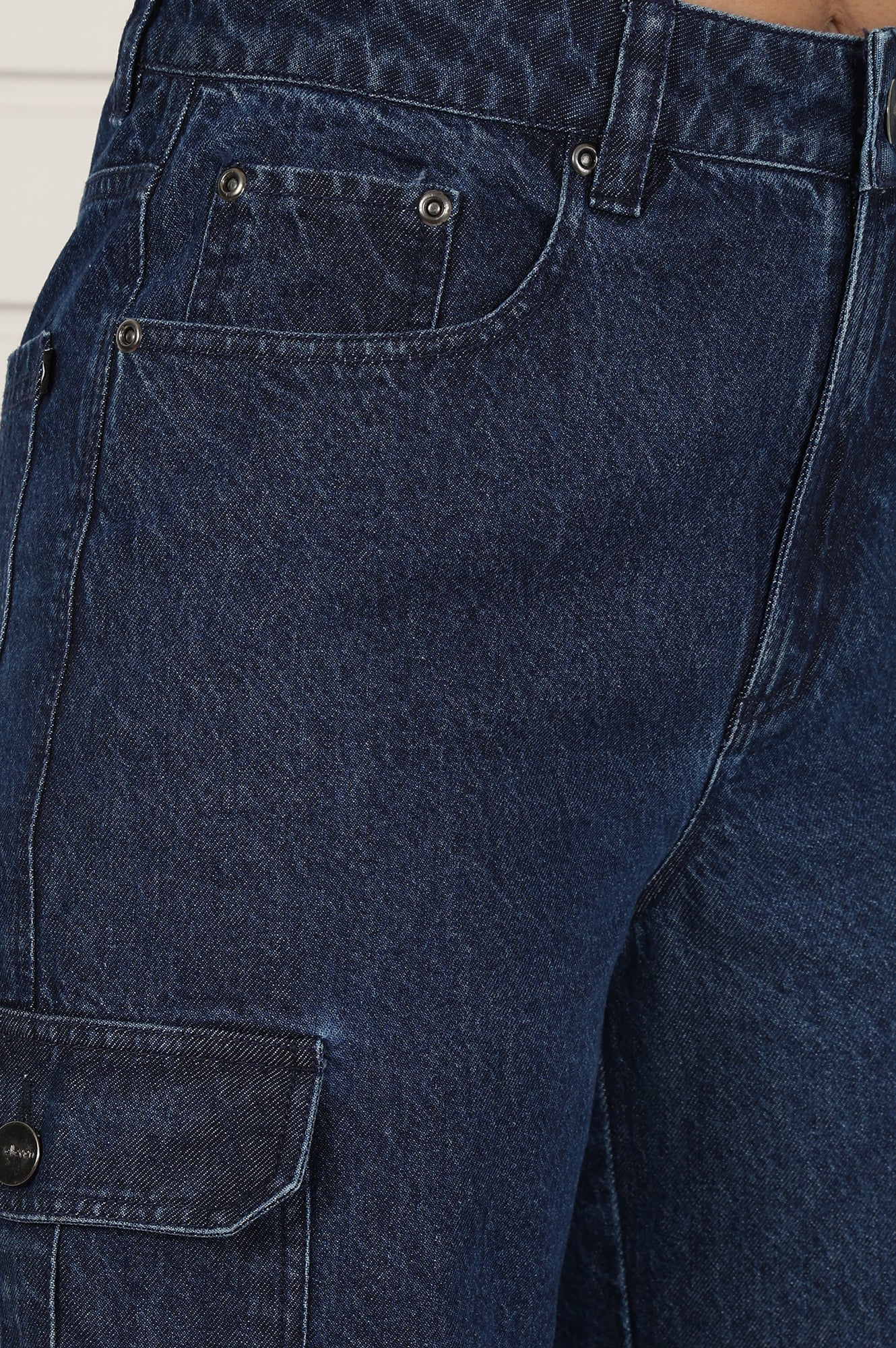 Blue Denim Mid Rise Ankle Length Flared Pants