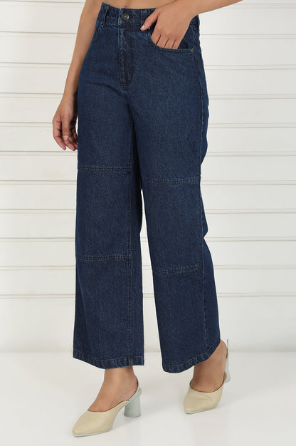 Blue Denim Mid Rise Ankle Length Flared Pants