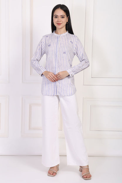 White Solid Flared Cotton Pant