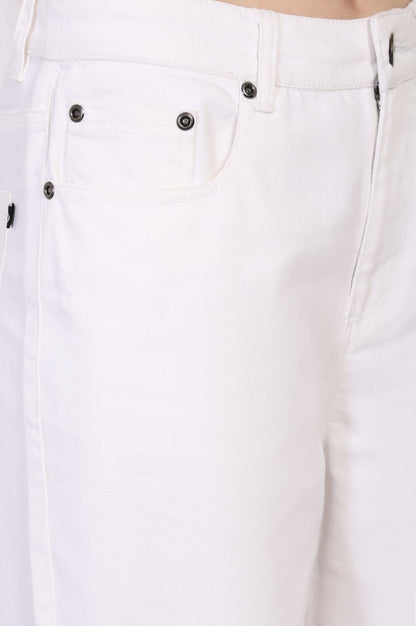 White Solid Flared Cotton Pant