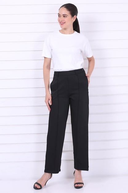 Black Solid Straight Parallel Pants