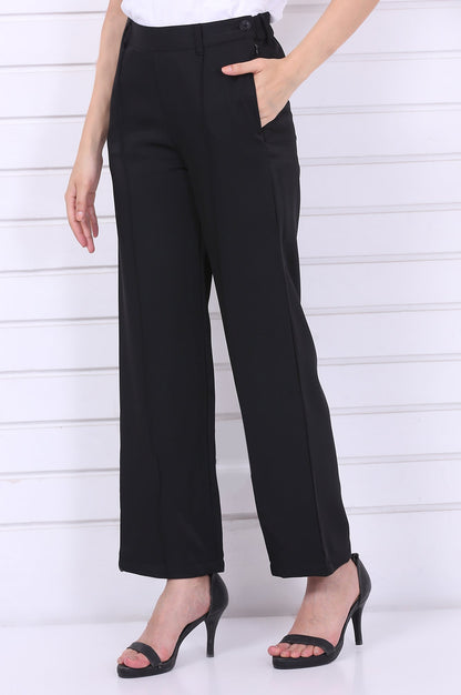 Black Solid Straight Parallel Pants