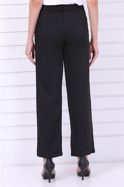 Black Solid Straight Parallel Pants
