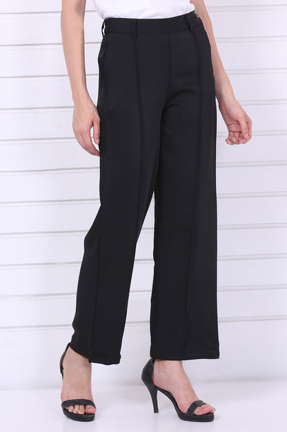 Black Solid Straight Parallel Pants