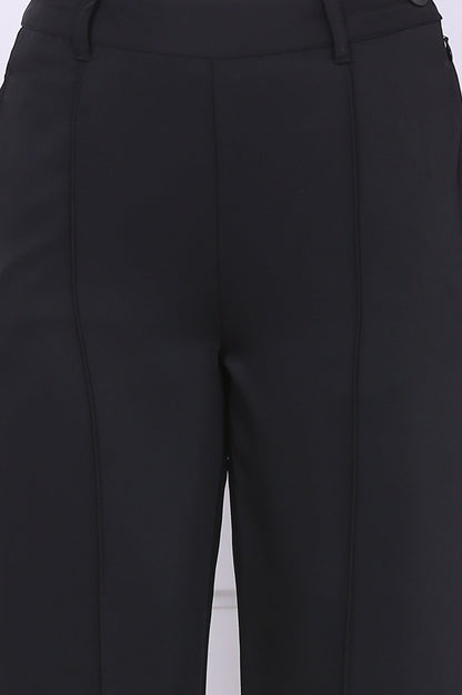 Black Solid Straight Parallel Pants
