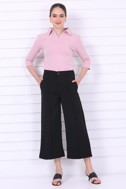 Black Solid Calf Length Culottes