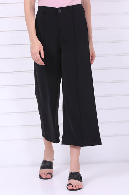 Black Solid Calf Length Culottes