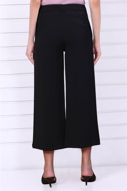 Black Solid Calf Length Culottes