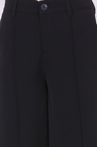 Black Solid Calf Length Culottes
